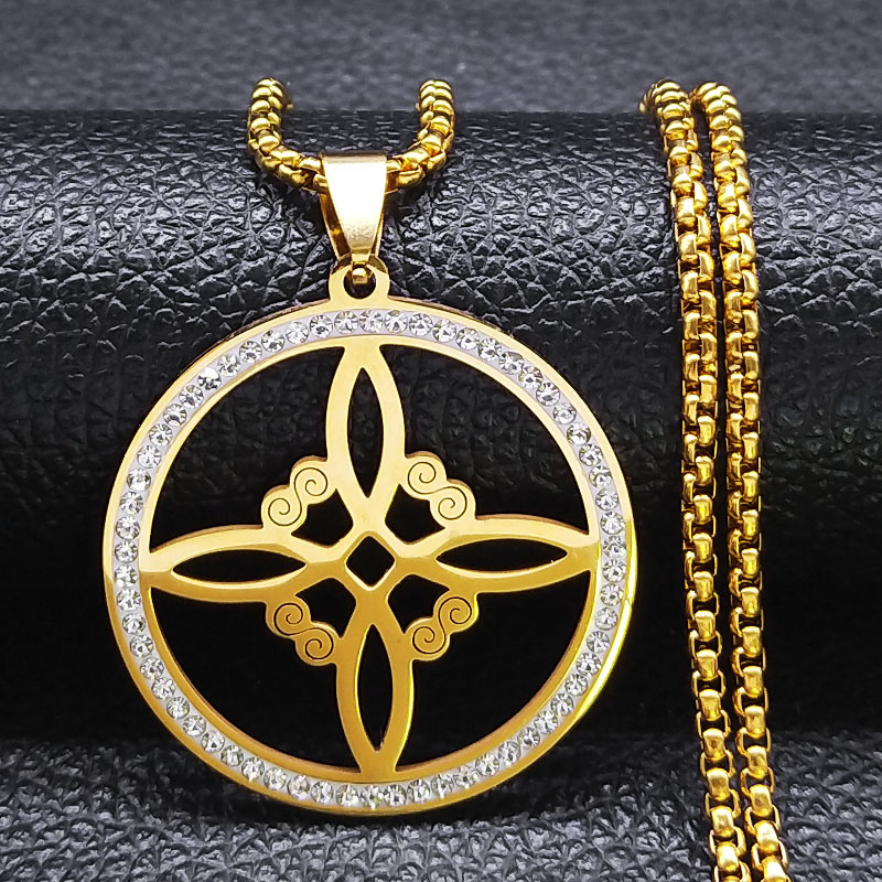 Afawa wicca hekseknude halskæde til kvinder/mænd rustfrit stål krystal hekseri amulet halskæde smykker halsbånd nudo de la bruja