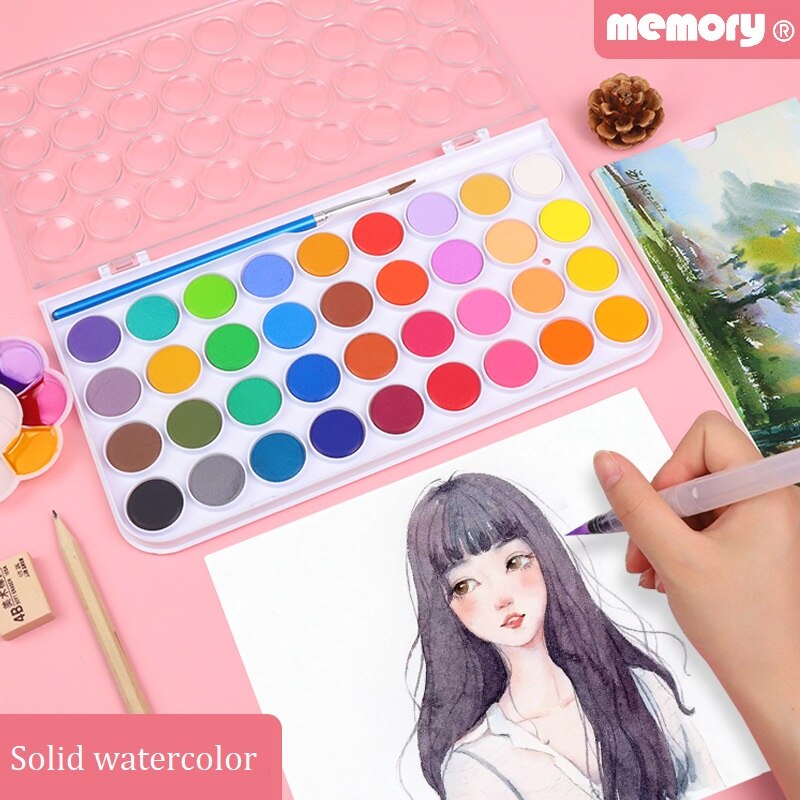 Geheugen 16/24/48 Kleuren Draagbare Reizen Solid Pigment Aquarel Verf Set Met Water Kleur Borstel Pen Voor Schilderen Art levert