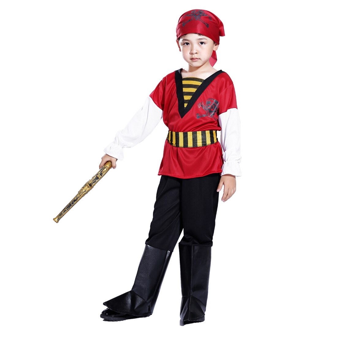 Halloween Pirate Cosplay Costume garçon crâne rouge Pirate Costume ensemble avec Pirate Blaster pour 4-6 ans-taille M