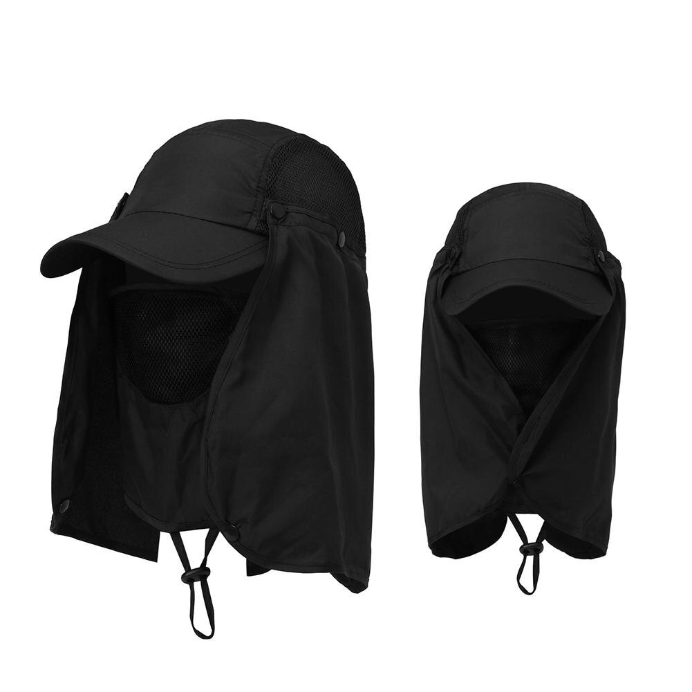 Unisex Waterdicht Uv-bescherming Ademend Baseball Hoed Cap Met Gezicht Hals Flap Outdoor Toerisme Fietsen Vissen Zonnehoed: Black
