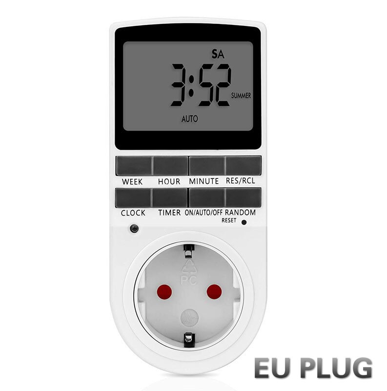 Cronómetro Digital electrónico con enchufe para UE, FR, UK, EE. UU., AU, cronómetro de 230V, 50HZ, 7 días, 12/24 horas, temporizador programable: EU PLUG