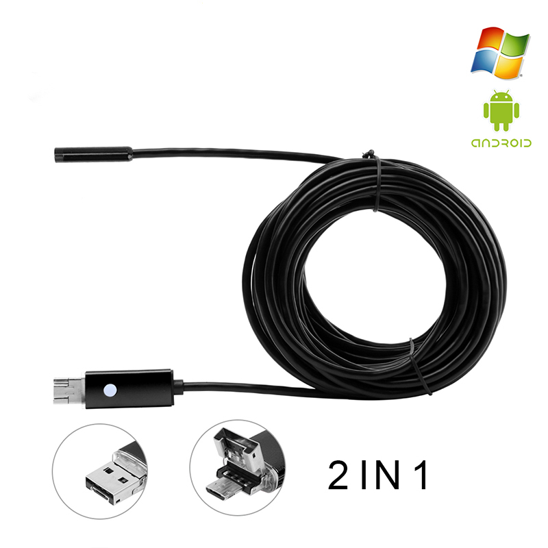 8mm Lens 5M 2 in 1 Mini USB Endoscope for Android Phones Borescope Tube Inspection Camera 6 LEDS Web Camera for PC