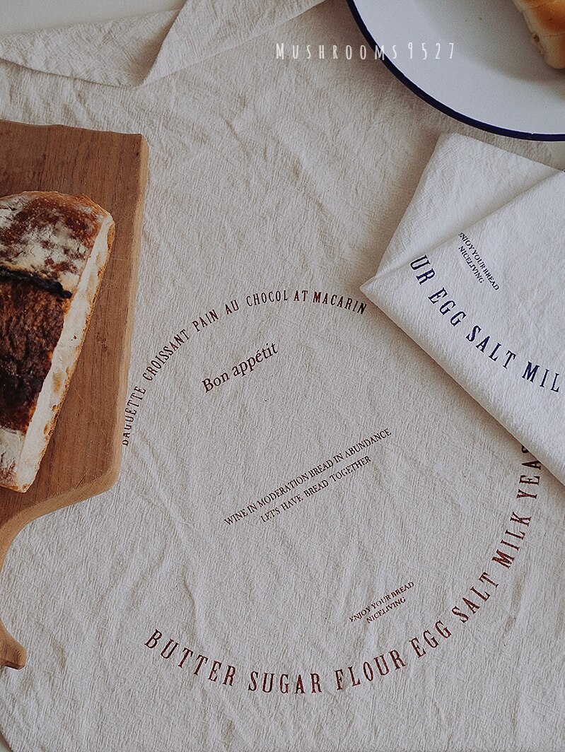Nappe imprimée de Style coréen français anglais, serviette blanche avec fond de Photo: Hemp