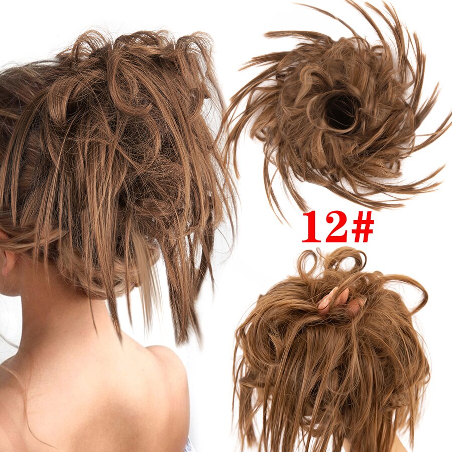 Alileader Synthetische Chignon Messy Knot Warrige Haarstukje 13 Kleur Elastische Band Chignon Synthetische Flexibele Haar Broodjes Voor Vrouwen: 12 jiwei
