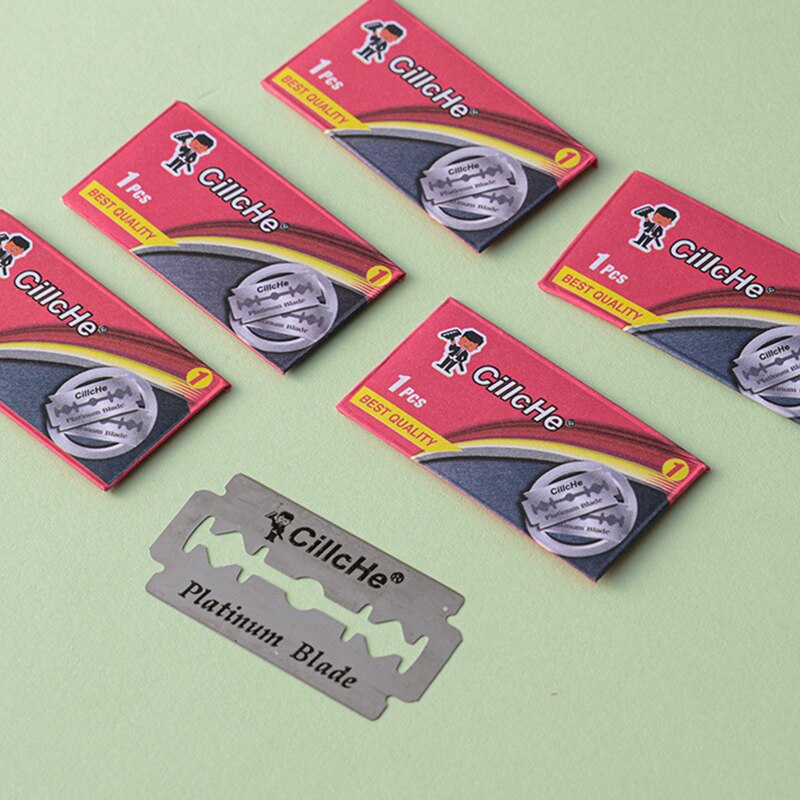 Safety Stainless Steel Classic Razor Handle Straight Razor Holder Men's Shaving Face Razor Blades Shaving With 5 Blade Barber