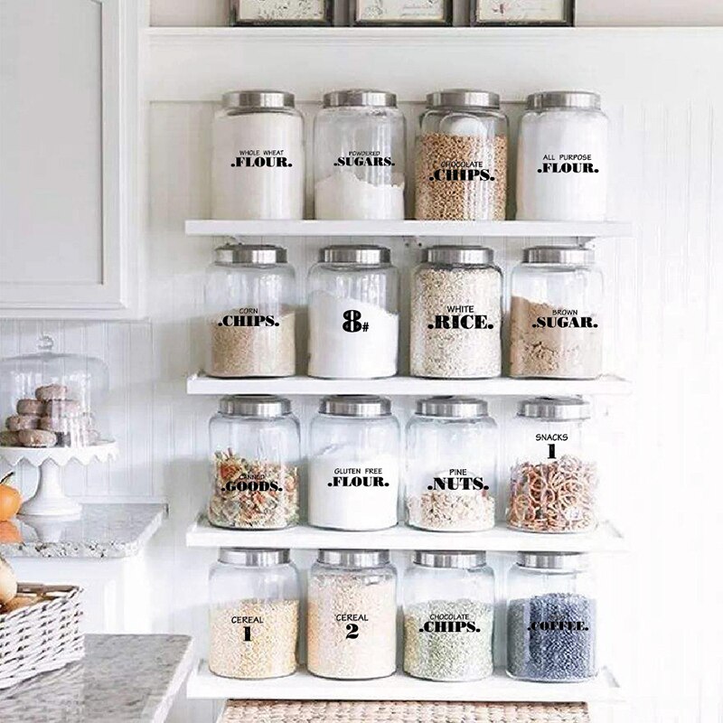 Farmhouse Pantry Labels 6 Sheets Transparent Waterproof Pantry Stickers Food Jar Labels for Pantry Organization GQ