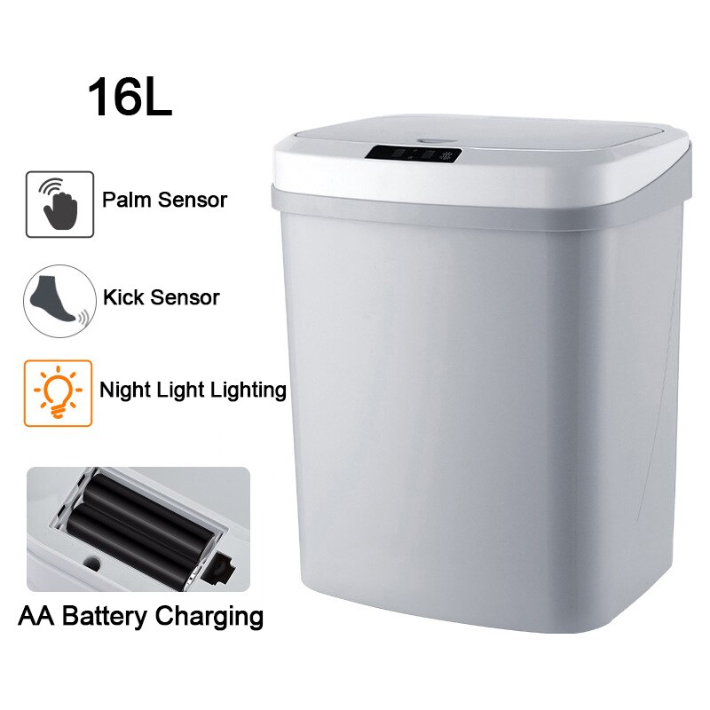 16L Smart Trash Can Smart Sensor Trash Bin For Kitchen Bathroom Automatic Waste Bin Garbage Can Dustbin Rubbish Bin Trashcan: Gray B