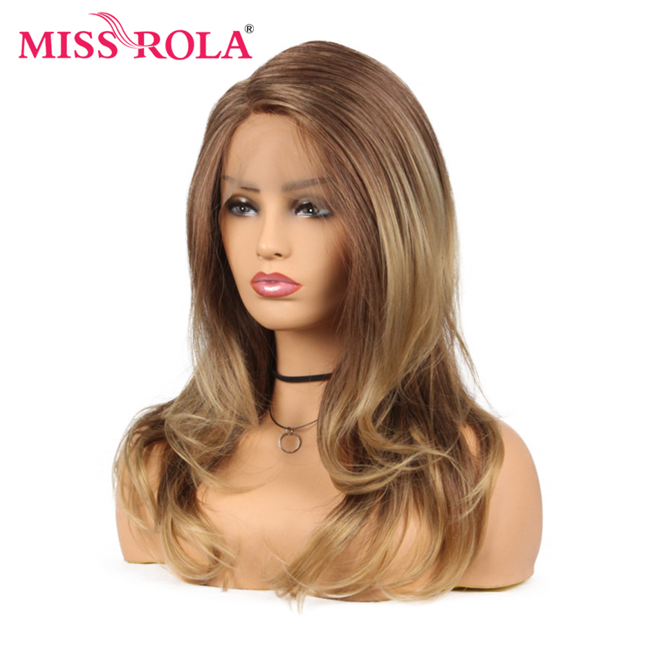 Miss Rola Lange Golvend Ombre Bruin Synthetische Lace Front Pruik Voor Zwarte Vrouwen Pruik 150% Dichtheid 22 Inch Hittebestendige fiber