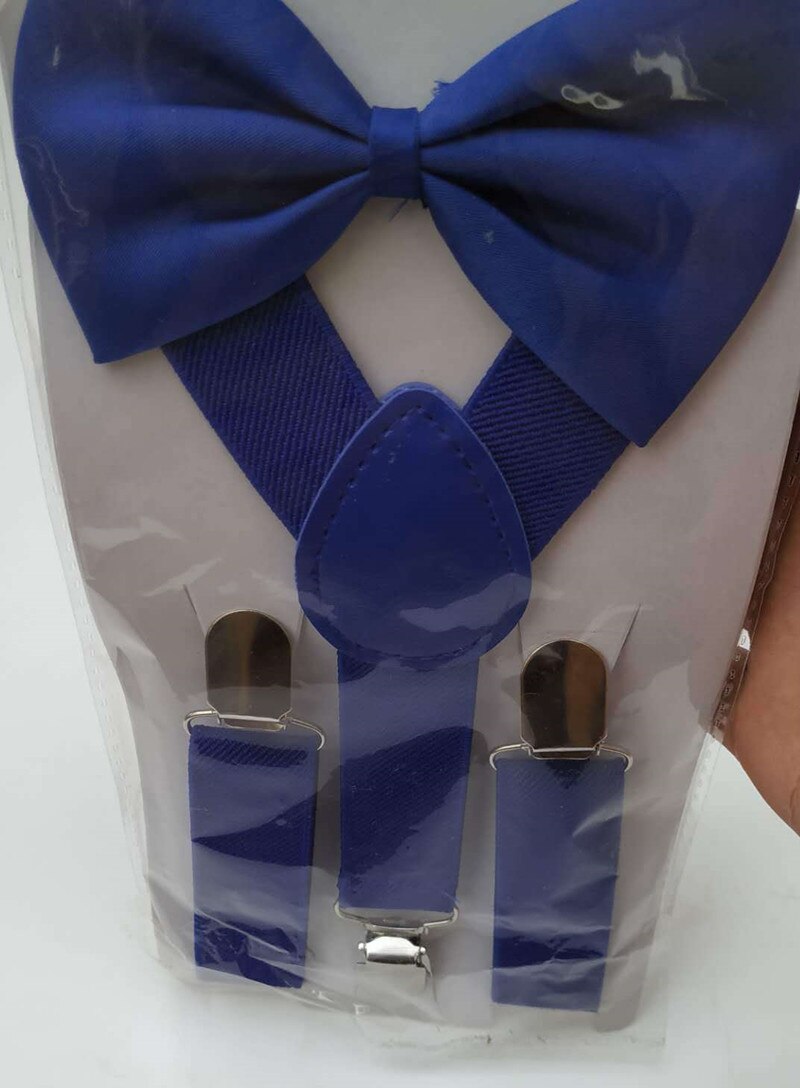 Einfarbig Kinder Gürtel Bowtie Set Baby Jungen Mädchen Hosenträger Clip-on Y-Back Hosenträger Fliege Elastische kid Einstellbare Fliege Set: dark blue