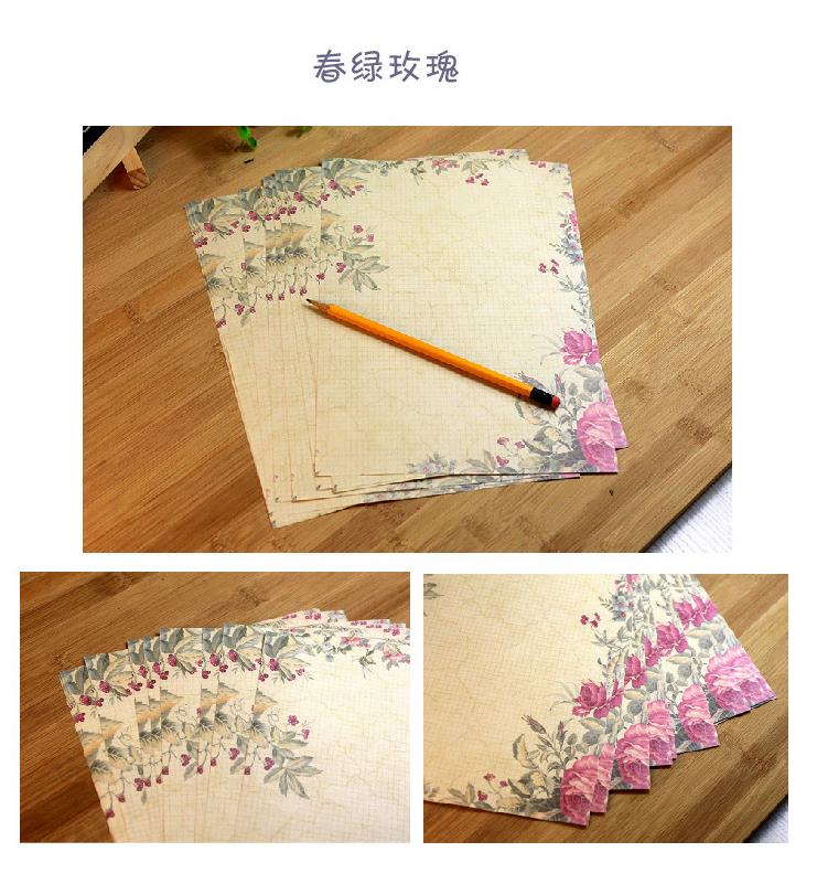 10pcs Kraft Brown Letter Paper Vintage Flowers Letterhead Letter Writing Paper Letter Pad Drawing Sketch Pad Stationery: 2