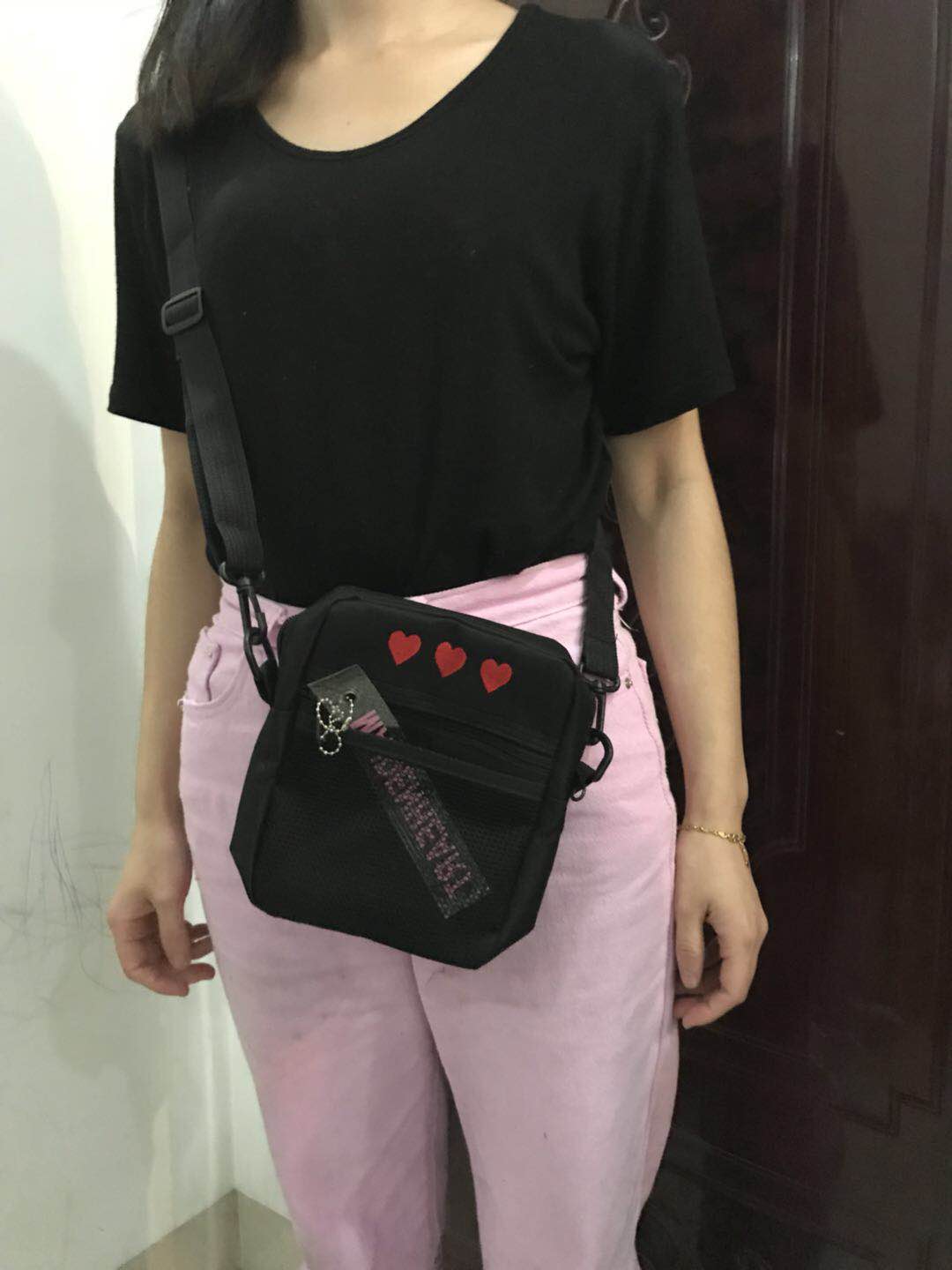 Lettera Ciondolo Ulzzang Del Cuore di Amore di Stampa ottavino mini borsa di Tela lembo Petto/Crossbody/Spalla/messaggero Borsa di skateboard Discoteca hiphop