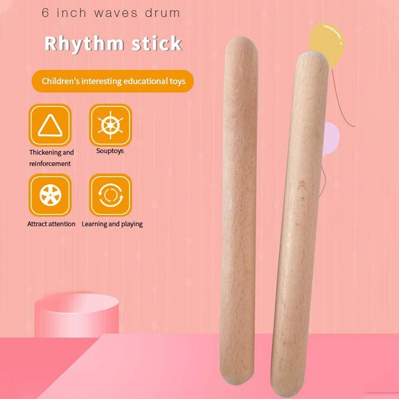 6 pares de clavos de madera, instrumento de percusión Musical, palos de ritmo, palos de ritmo, Juguete Musical para niños