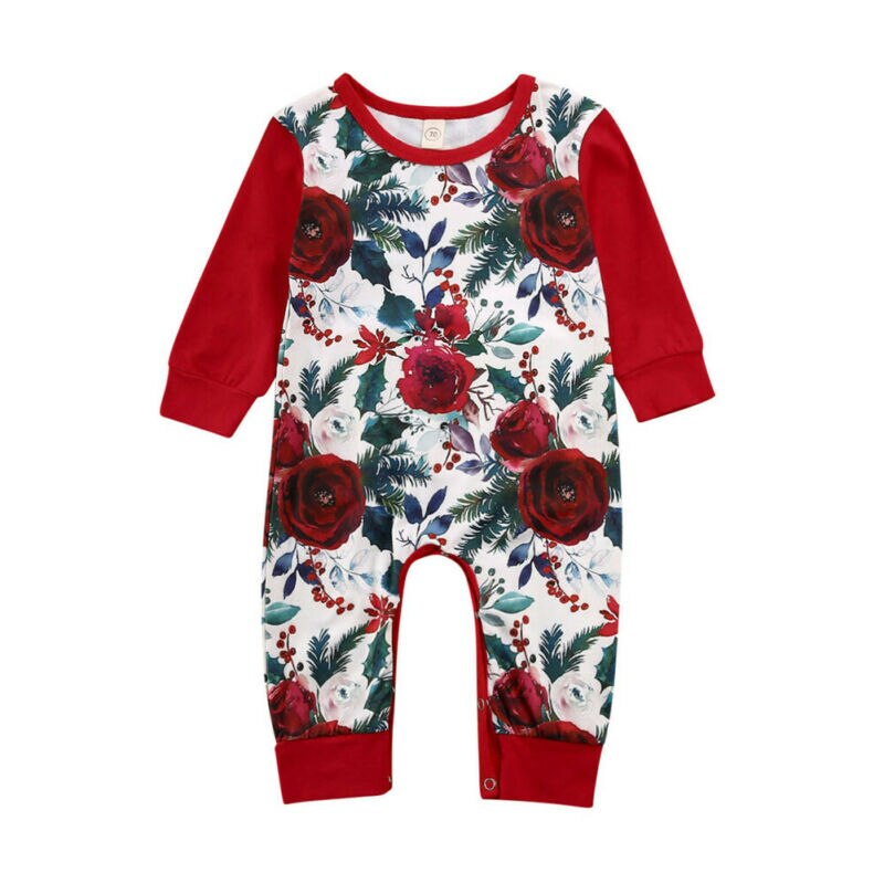 Kerst bloemen romper voor baby jongen en meisje peuter baby kinderen lange mouwen kerst bloemen print romper overall broek outfit kleding
