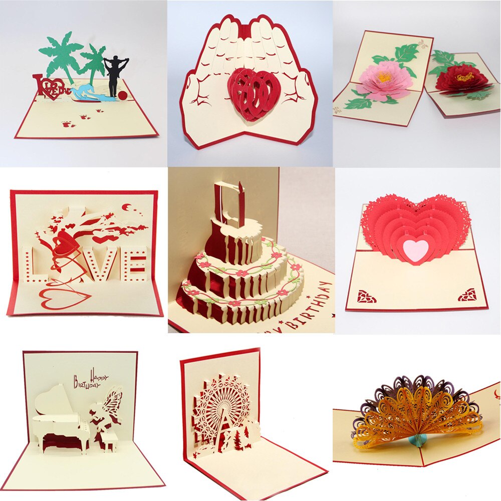 3D Pop-Up Cards Birthday Card for Girl Kids Wife Husband Birthday Cake Greeting Card Postcards Card Envelope Stickers