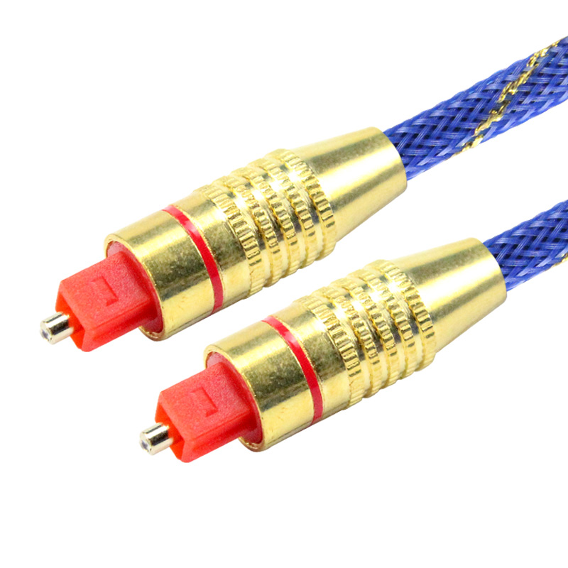 Câble Optico Audio numérique Toslink SPDIF fibre optique cordon Audio 1.5m pour amplificateurs lecteur Blu-ray Xbox barre de son câble optique: blue-gold braided / 2m
