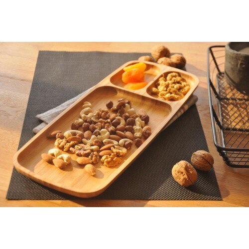 Bamboo Presentation Dish Bambum Flia - 3 Compartments Service Plate-Large Size