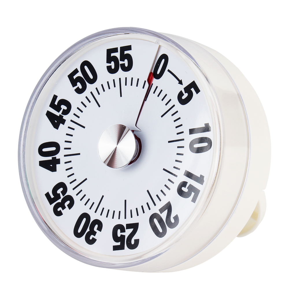 Magnetischer Uhr-Timer, mechanisch, mit lautem Alarm, Küchentimer, Alarm, Kochtimer, 60 Minuten, für Schüler, Lehrer, visueller Timer: Weiß