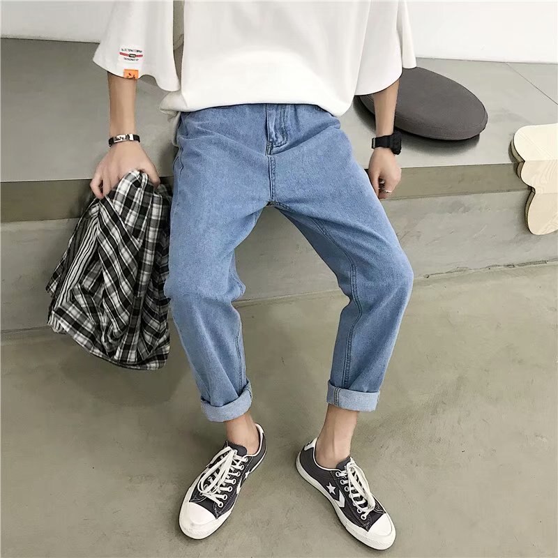 Raka jeans för män enkla solid ankellånga trendiga herrar all-match plus size 4xl fritid koreansk stil lös harajuku ulzzang