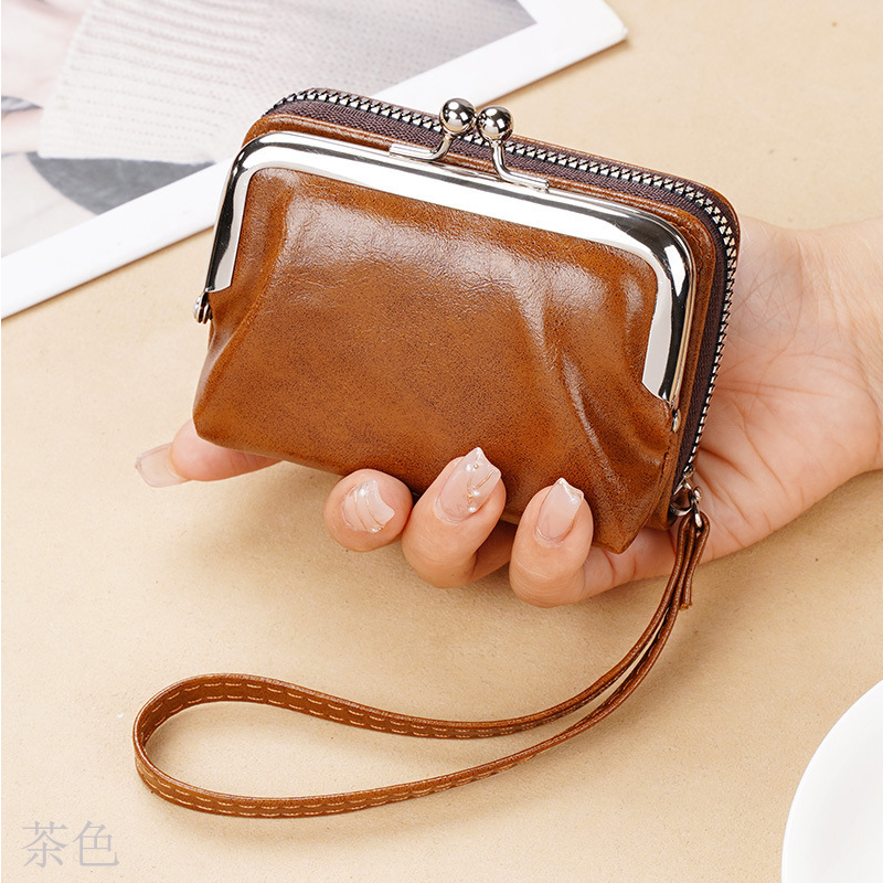 wallet, ladies' bag, buckle, coin purse, zipper clip bag, mini handbag, multi card slot, in stock: Gold