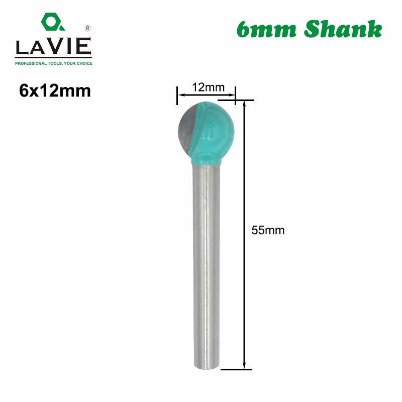 LAVIE 1pc 6mm Shank Ball Nose Round Carving Bit Cove CNC Milling Bit Radius Core Tungsten Carbide Router Bit for Wood MC06003: 6x12mm