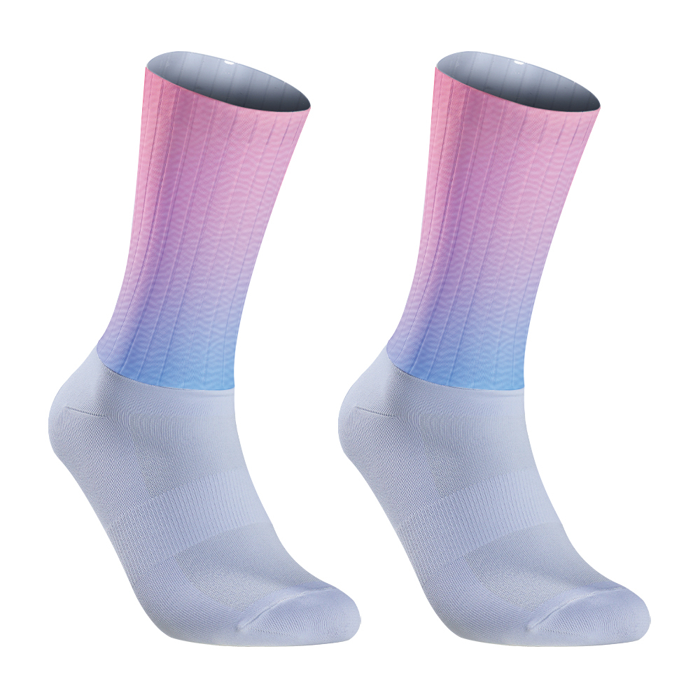 Summer Anti Slip Silicone Seamless Aero Socks Men Women Road Bike Breathable Cycling Socks: Beige