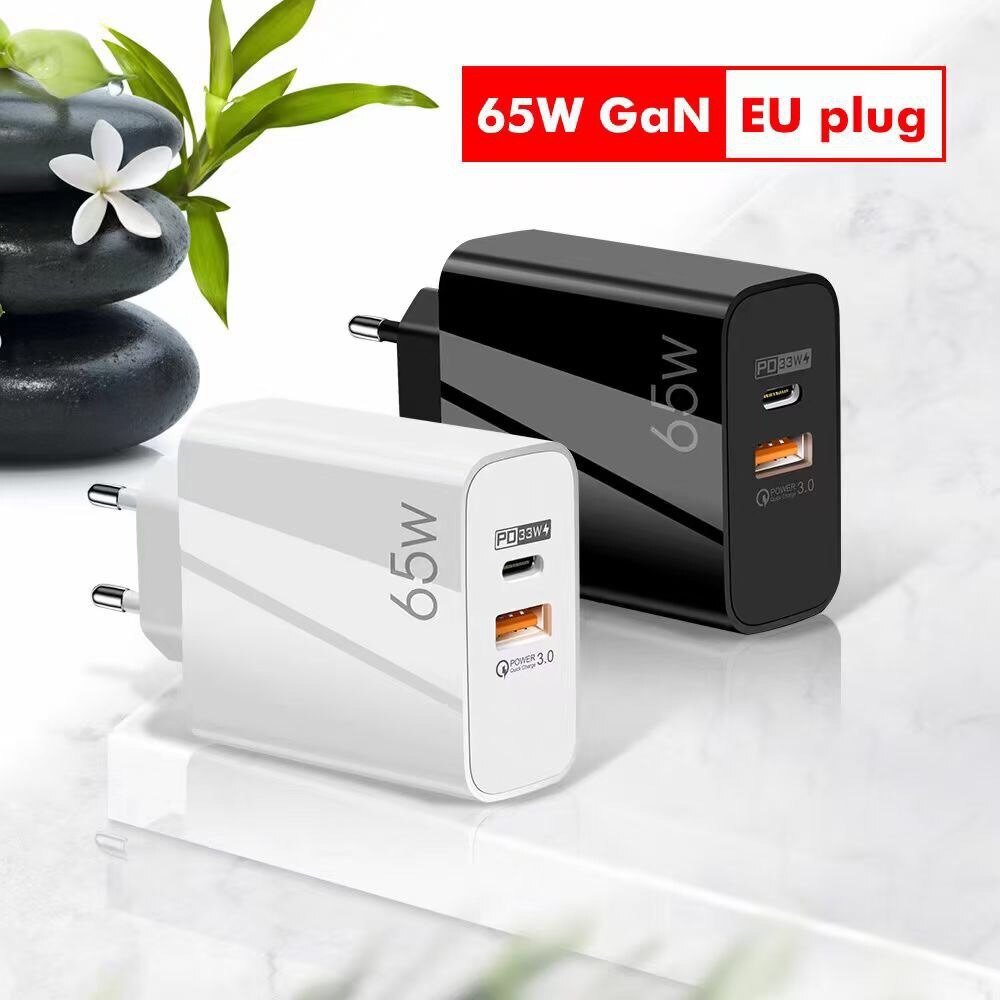 65W GaN caricabatterie USB C adattatore Multi estensione PD 3.0 per Iphone 13,12 MacBook Laptop Wall Charge UK US EU Plug Charge Port