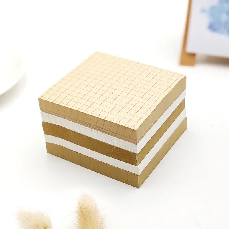 Bloc-notes autocollant en papier Kraft, bloc-notes avec lignes de grilles, parfait pour les Notes et les rappels, 3 paquets