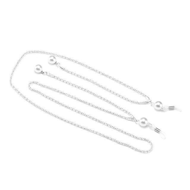 1 szt. Łańcuszek robić okularów 70cm łańcuszek robić okularów przeciwsłonecznych perły dżetów sznurek robić okularów uchwyt smycz naszyjnik okulary zroszony smycz na szyje liny: srebro biały-B