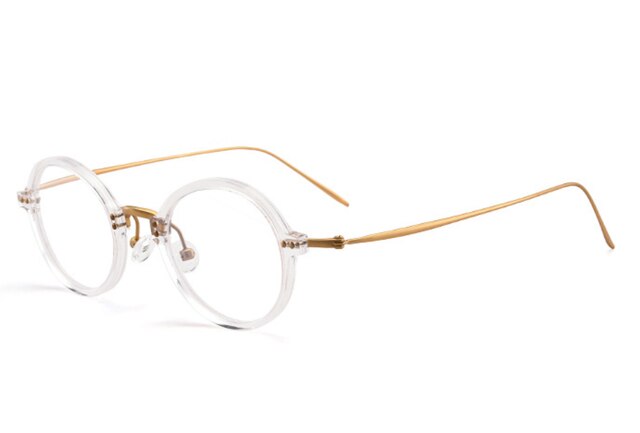 Montura de gafas de titanio redondas para hombre y mujer, lentes graduadas ópticas de japonés, gafas ultraligeras para Miopía: Transparent