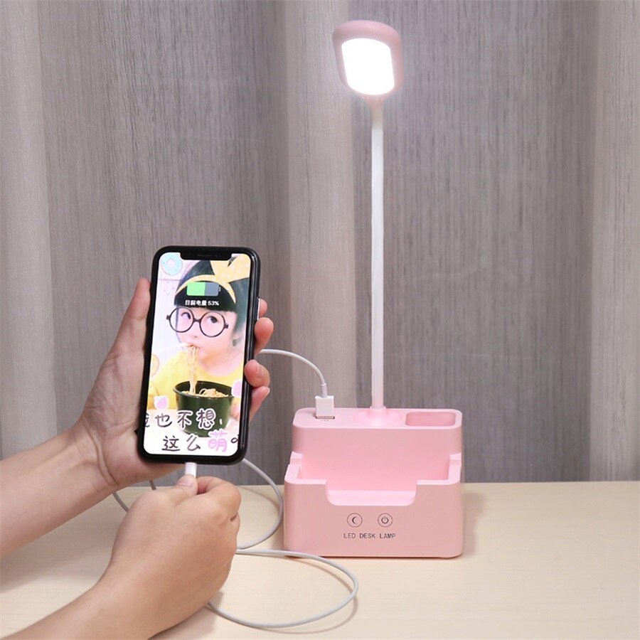 Lámpara de mesa Led recargable con ventilador táctil regulable lámpara de escritorio protección ocular luz de lectura chico con pluma de teléfono titular de la