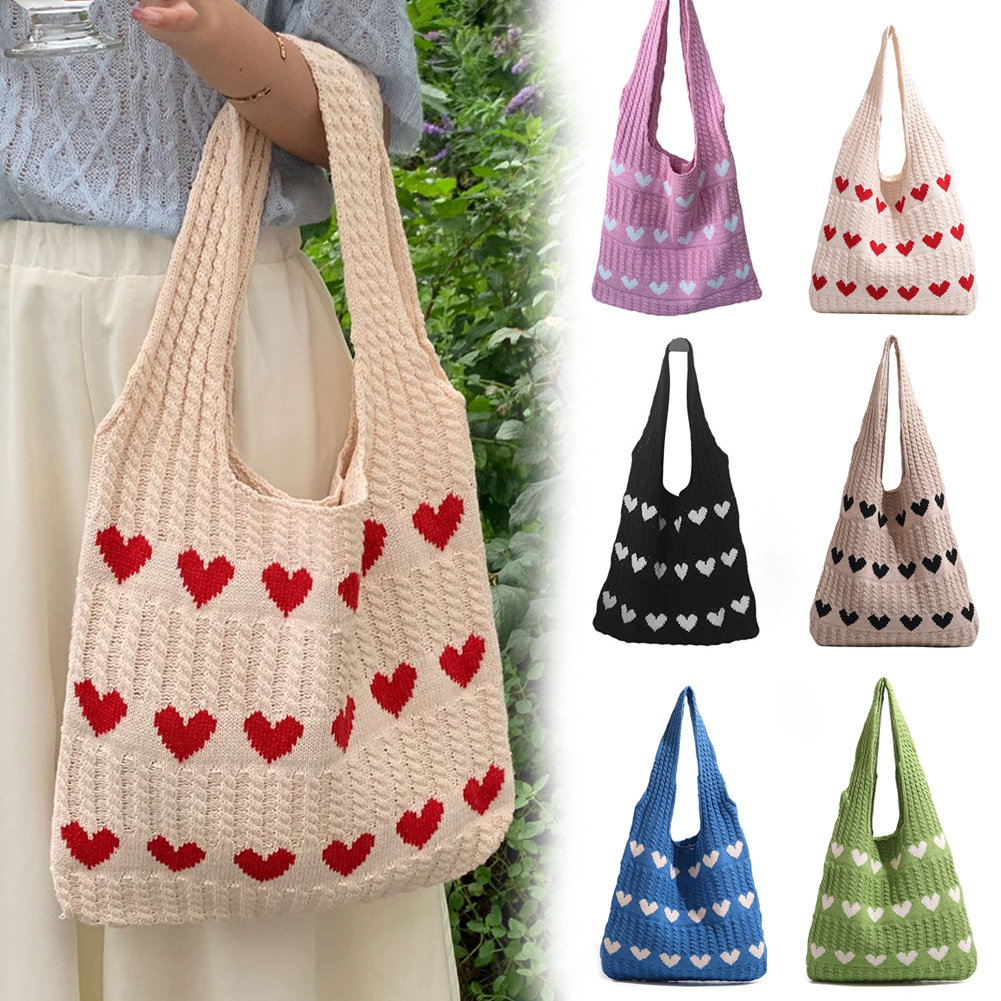 Casual gebreide handtassen Vrouwelijke grote capaciteit bakken Damesschoudertas Herfst Winter Tas Portemonnees Casual boodschappakket