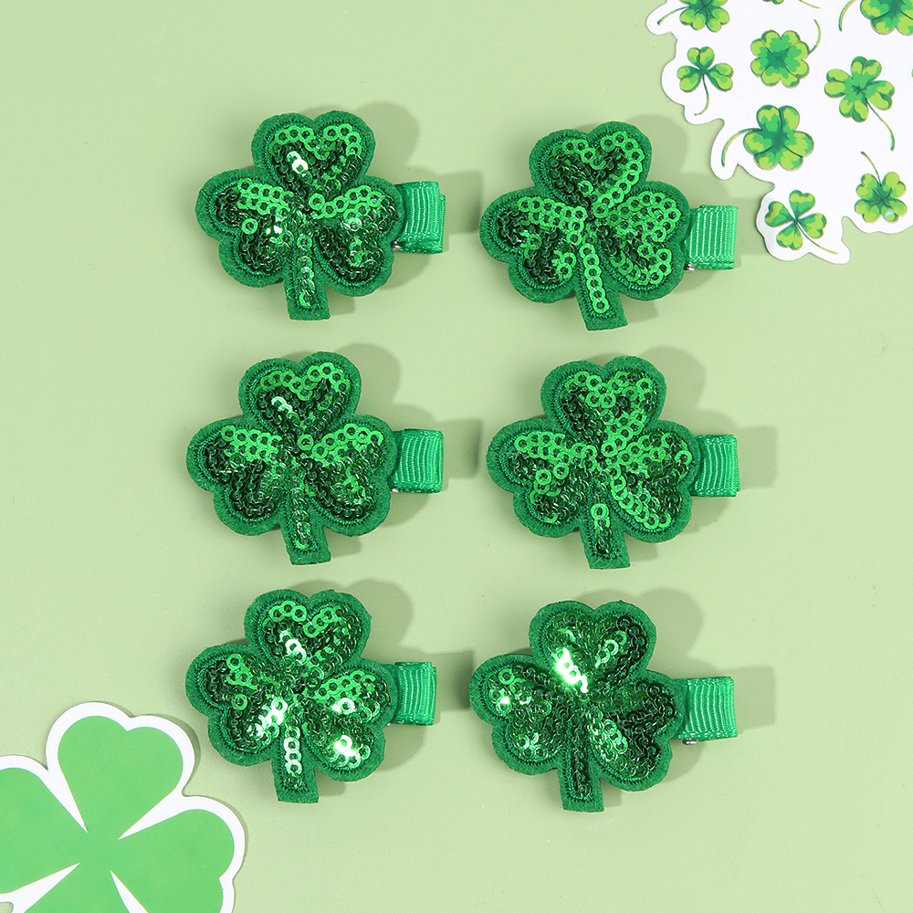 6 Stuks Klavertje Vier Haar Clip Verse Groene Pailletten Haarspelden Voor Baby Meisje Pony Volume Pin Kinderen haar Accessoires Hoofdtooi