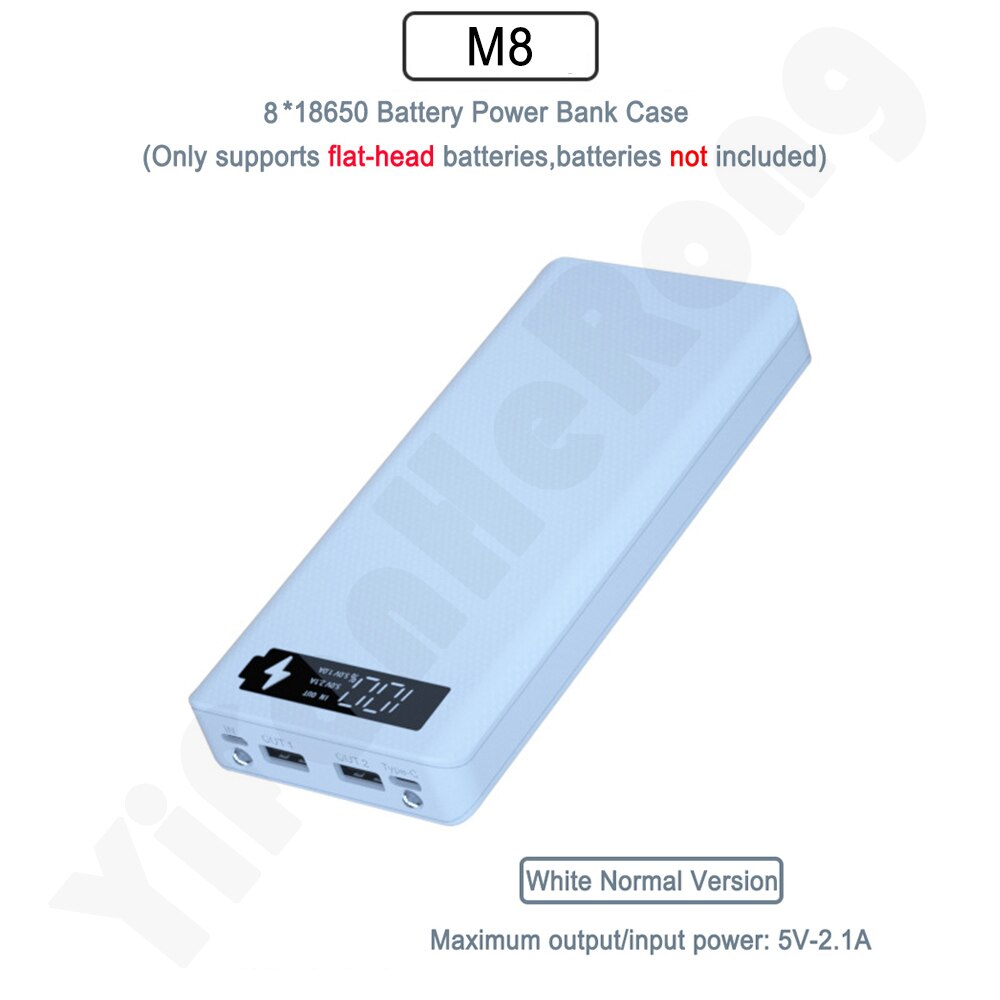 DIY Power Bank Case 8x 18650 Battery Charger External Box With LED Flashlight PD Fast Charger Power Bank Case For Smart Phone: Normal White