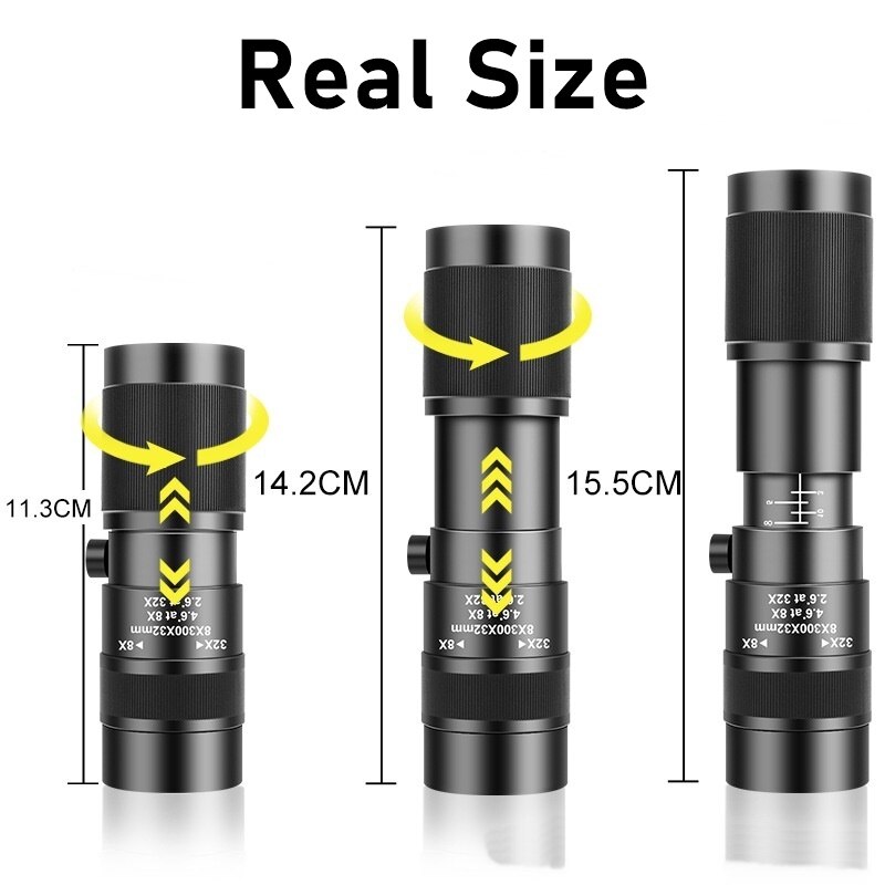 4IN1 Mobiele Telefoon Lens 8-32X Zoom Monoculaire Telescoop 198 Fisheye Lenzen 15X Macro 0.63X Groothoek Lente Voor Telefoon Tablet ipad
