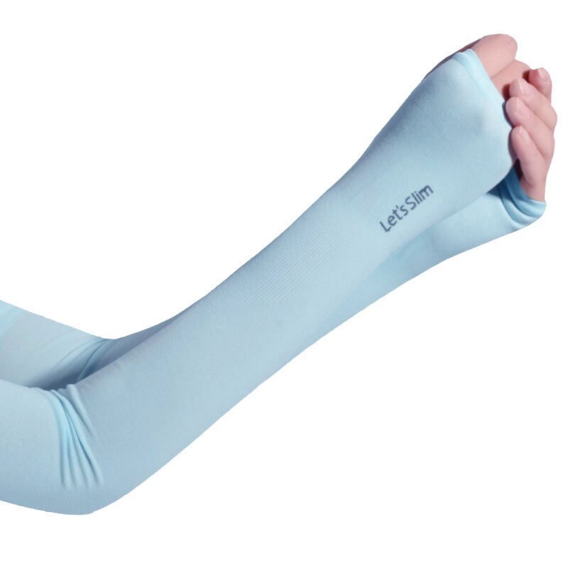 Guantes largos Protector de mano mangas de brazo mangas de seda de hielo Protector solar al aire libre protección para brazos UV calentador media mangas para dedos: Blue