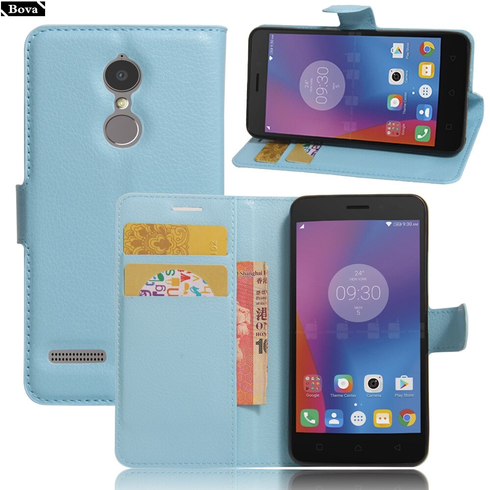 Voor fundas lenovo  k6 vibe  k6 hoesje pu leren portemonnee hoesje kaarthouder telefoonhoesje voor lenovo vibe  k6 beschermhoes holster: Blauwe jfc