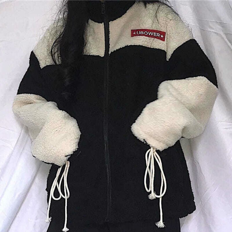 Sudaderas con capucha de talla grande para mujer, ropa de calle holgada de , de estilo coreano, informal, con cremallera, estampado grueso, moderno y que combina con todo: black / M