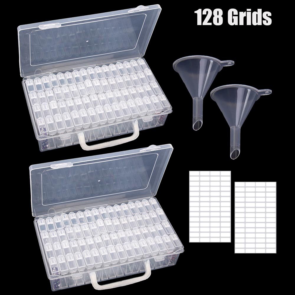 Diamond Nail Art Embroidery Tools Accessories Transparent Plastic Storage Box Diamond Painting Stone Mosaic Container Suitcase: 64 grid 2pcs