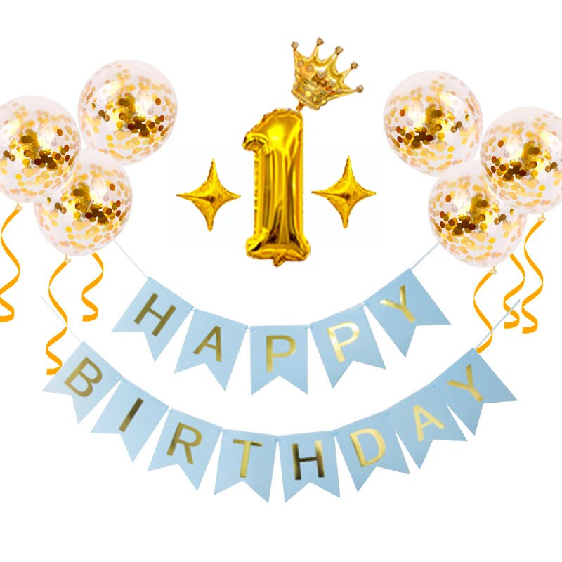 Oh urodziny dziecka balon w kształcie cyfry zestaw konfetti baner urodzinowy flaga Baby Shower dekoracje świąteczne dziewczyna chłopiec zaopatrzenie firm: 1st Blue
