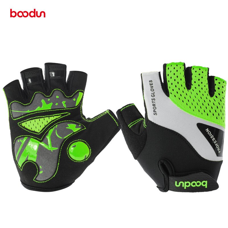 BOODUN Men Women Cycling Gloves Half Finger Summer Antislip Bike Gloves Gym Shockproof Road Mountain Bike MTB Bicycle Gloves: Green / M