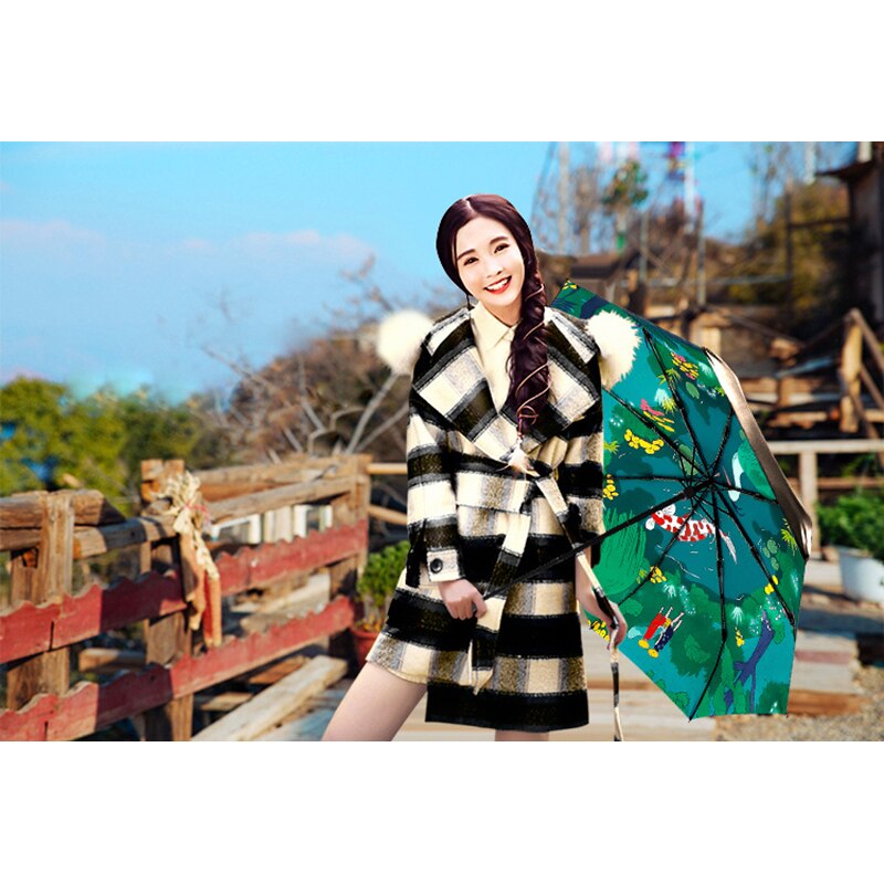 Vijverkarpers printen dames dames regen- en zonneparaplu 3 opvouwbare 8 baleinen zonnescherm uv-bescherming paraplu's guarda chuva