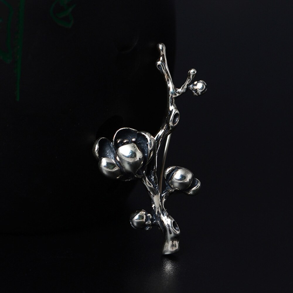 925 Sterling Silver Vintage Magnolia Flower Brooch Women's Clothing Shirt Collar Needle Pins Plum Blossom Branch Brooches