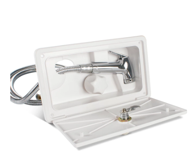 TYTXRV Caravanaccessoires RV buitendouchebox met slot Roestvrijstalen kraan en slang Camper Trailer Wasset voor buiten: Rood