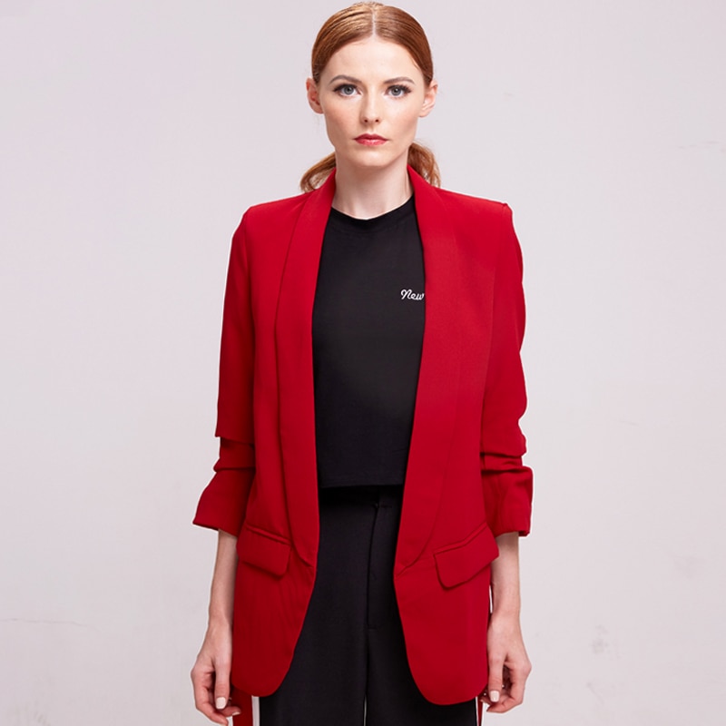 Bella Philosophy women casual black folded sleeve office ladies blazer business jacket polka dot print female jacket