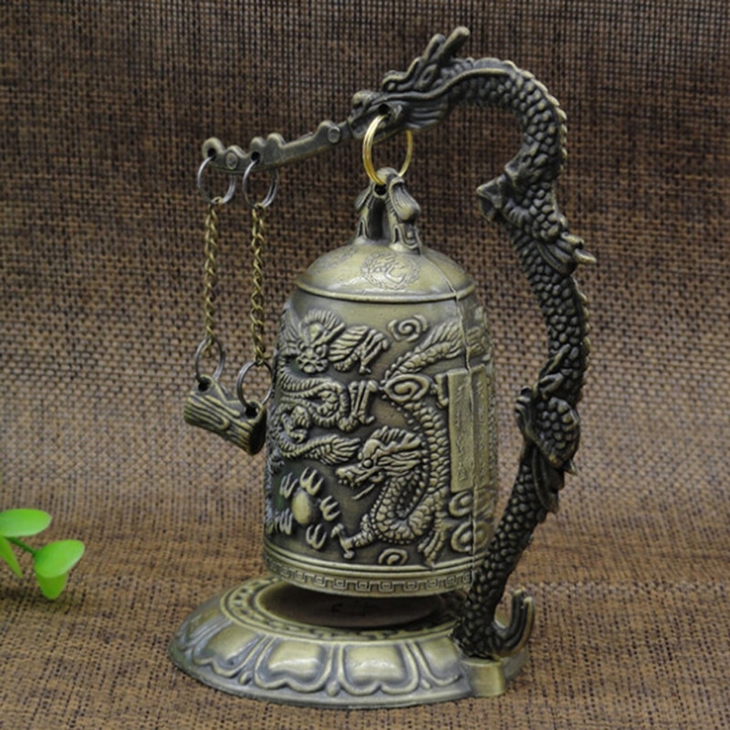 Utskåret antikk kina dragon bjelle asiatisk antikviteter kobber messing lotus buddha buddhisme kunst statue klokke hjem dekorativt håndverk