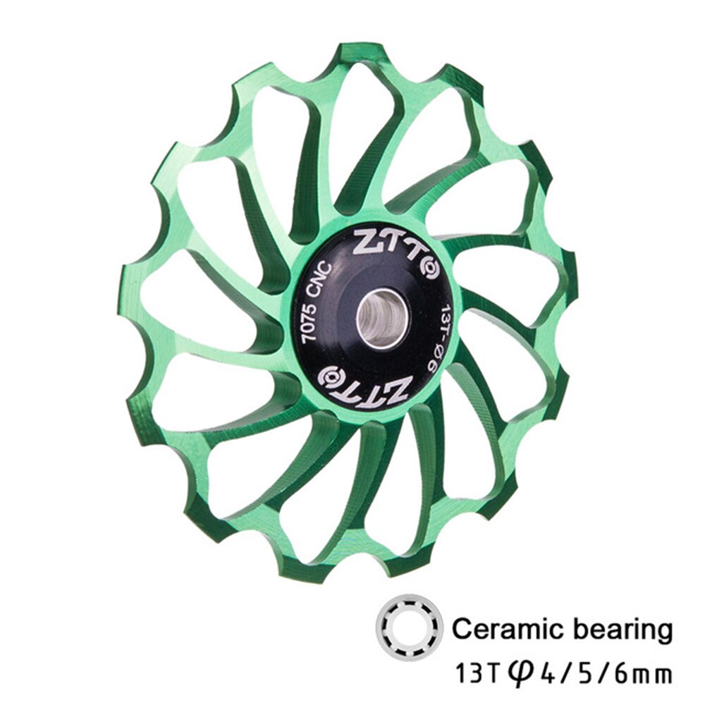 Ztto 12t 13t mtb sykkel bakgirer smal bred jockey hjul rulle keramisk trinse cnc landeveissykkel guide 4mm 5mm 6mm: 1 stk grønn 13t