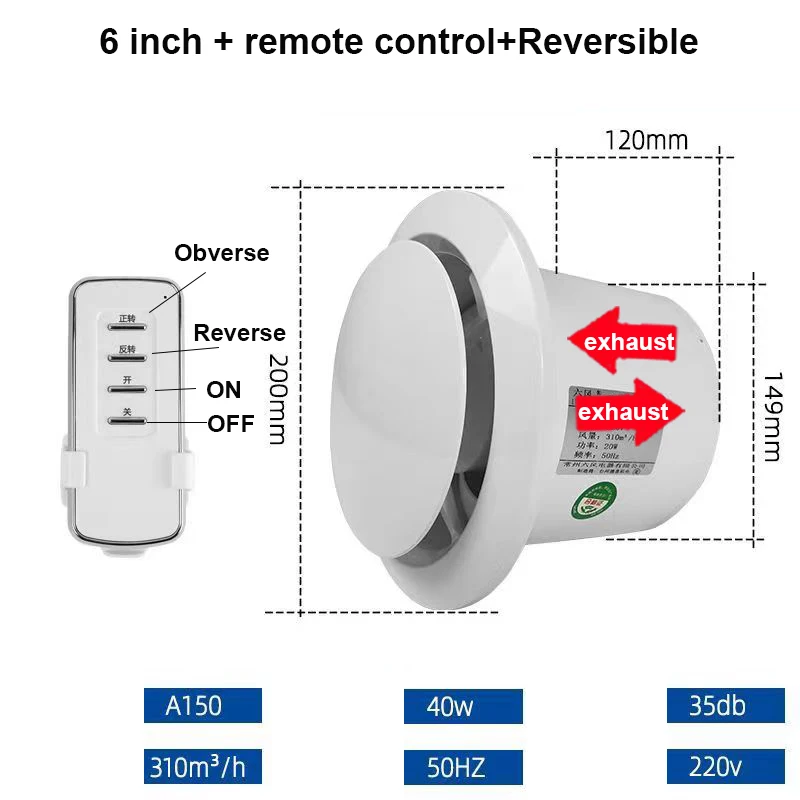 4 Inch 6 Inch Ventilator Ventilator Badkamer Muur Mute Huishoudelijke Uitlaat Ventilator Keuken Afstandsbediening Uitlaat Ventilator: Donker Kaki / Verenigd Koninkrijk
