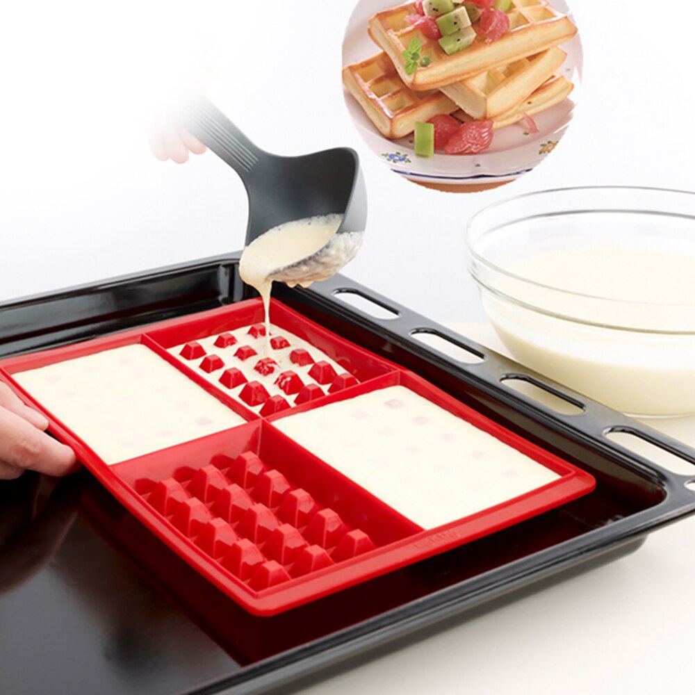 4 Grid Waffle Mold Kitchen Silicone Rectangular Waffles Pan Cake Baking Mould Waffle Tray