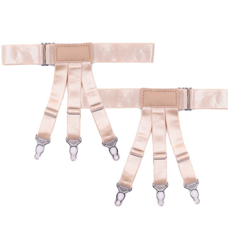 Women Shirt Garters Elastic Nylon Shirt Clip adjustable Clip de camisa Shirt Stays Garters Holders Resistance 1pair 5colors: Beige