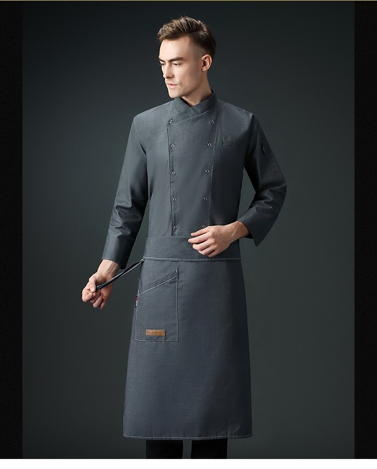 Veste de Chef unisexe, manches courtes/longues, pour hommes et femmes, manteau de cuisine croisé, uniforme de serveur de Restaurant, vêtements de boulanger, C073: Gray / XL